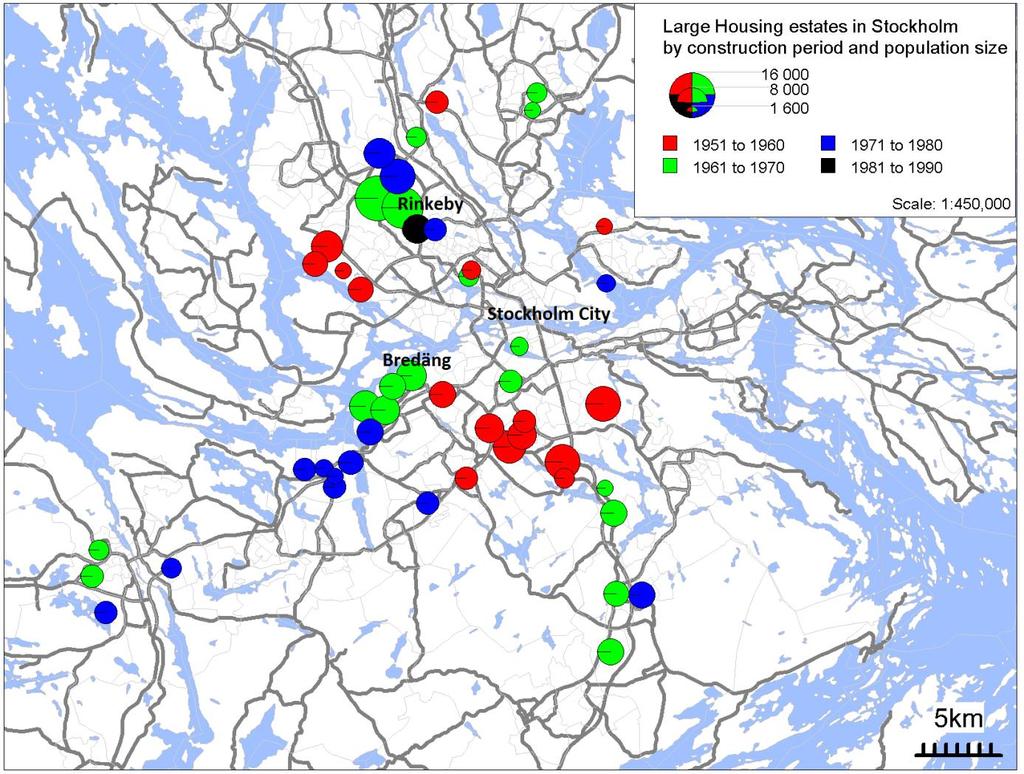 Vårt urval: SAMS-områden med minst 1000 bostäder där minst 75% av invånarna bor i flerfamiljshus byggda 1951-1990. Totalt 49 områden.