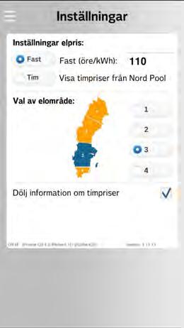 Inställningar för appen Här visas appens generella inställningar. Inställningar elpris Här ställer du in hur dina kostnader ska beräknas i appen.