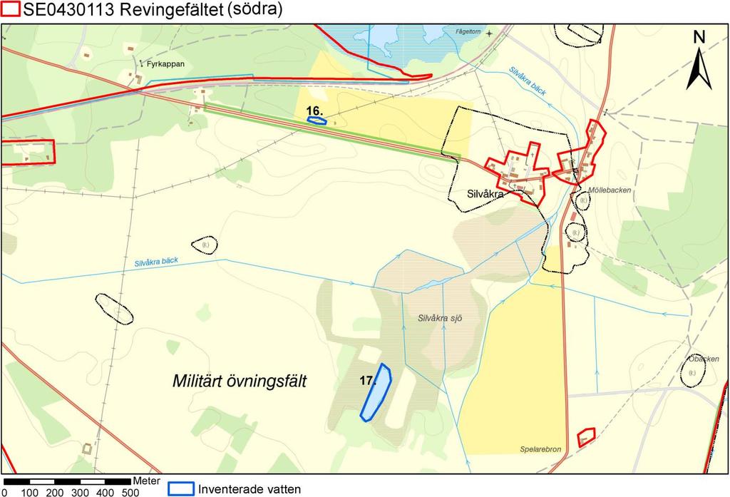 Figur 10. Besökta småvatten i södra delen av Revingefältet.