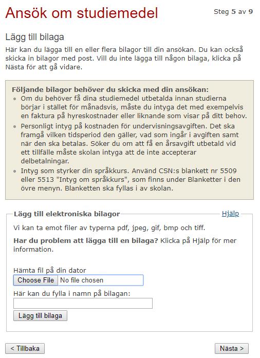 Steg 12 Här laddar du upp ditt antagningsbesked och eventuella andra bilagor (se