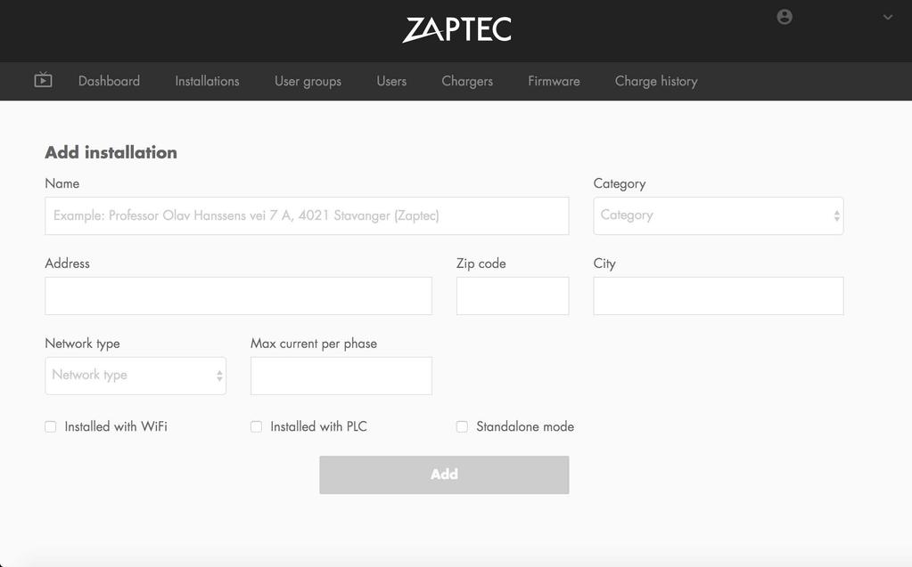 5. Installation Förbereda installationen i ZapCloud Endast ZAPTEC-installatörer/-servicepartner kan lägga till installationer i ZapCloud-molnlösningen.
