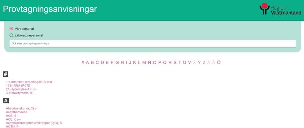 Laboratoriemedicins analyslista Nås via ARBETSPLATSEN. regionvastmanland.