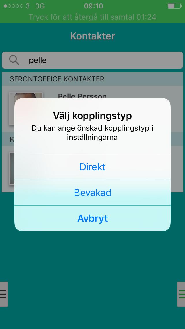 i appen 6 6 För att koppla samtalet direkt klickar du på Direkt.