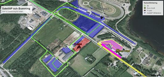 Bilden visar Sattelitparkeringen vid Solängets Travbana. Nu påbörjas en mer detaljerad planering av detta område.
