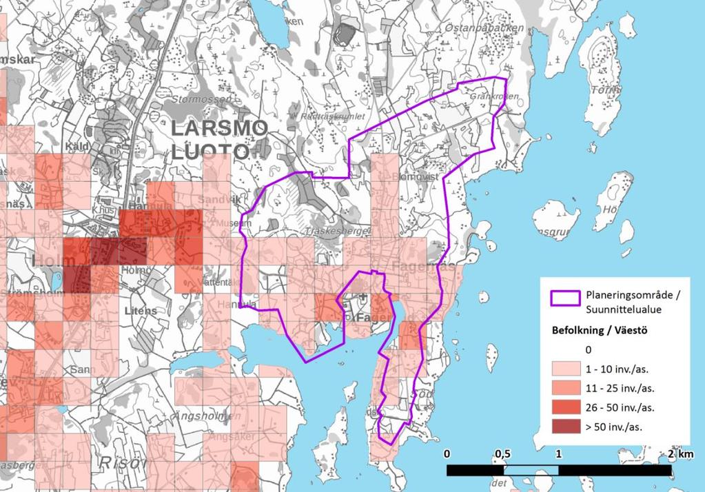 FCG SUUNNITTELU JA TEKNIIKKA OY PLANBESKRIVNING 5 (32) 2.2 Naturmiljö 2.2.1 Allmänt 2.2.2 Flygekorre Figur 3. Planeringsområdets befolkningsmängd enligt RTTK 2013 (statistikcentralens rutdatabas).