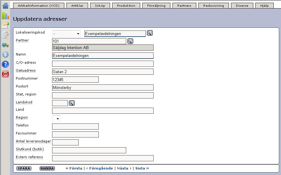 Senast Uppdaterad: 11-06-14 Exder Säljdag eprinter Sida 7 av 20 Om den adress ni lägger in inte har ett eget GLN så använder ni Lokaliseringskod = -.