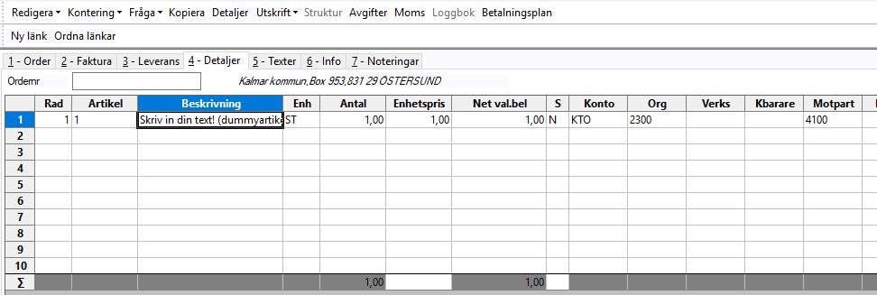 En ny bild kommer fram där du ska ange dokumenttyp, välj Försäljningsorder samt Dokumentnummer, det vill säga vilket ordernummer