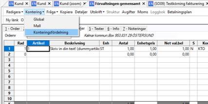 Observera att motpart ska ändras för varje försäljningsorder.