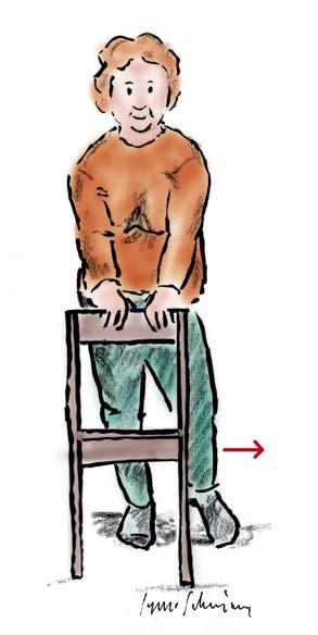 12 SIDLÄNGES FRÅN Veckans rörelse STEN TILL STEN REDSKAP: Stol eller bord (i den lättare varianten) Börja din motionsstund med att gå raskt på stället stående Stå med fötterna intill varandra vid en