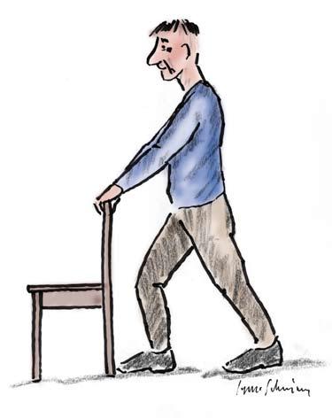 16 HÄLPRESS Veckans rörelse REDSKAP: Stol Stå bakom en stol, ta tag i ryggstödet, ena foten ett steg framför den andra. Tryck bakre hälen mot golvet och töj vadmuskeln försiktigt.