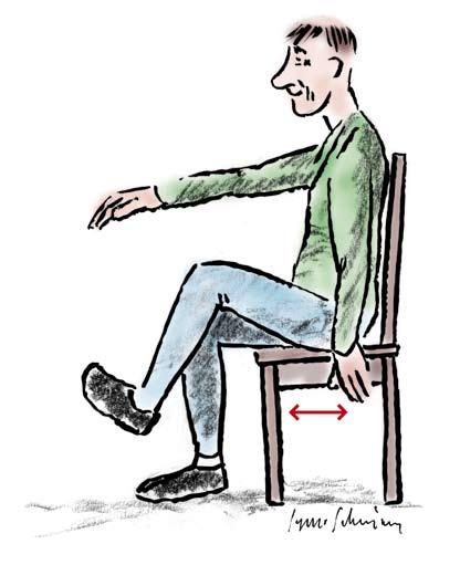 2 GUNGA Veckans rörelse I VÅGORNA REDSKAP: Stol och handske Sitt stadigt på en stol med händerna på sidan. Gunga från sida till sida. Gunga så att du flyttar dig framåt och bakåt på stolen.