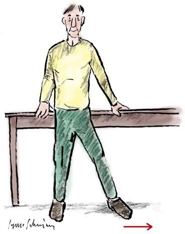 25 GÅ GENOM Veckans rörelse ETT TRÅNGT UTRYMME REDSKAP: Bord Börja din motionsstund med att gå raskt på stället stående Stå axelbrett vid ett bord, ryggen mot bordet med ena sidan i färdriktningen.