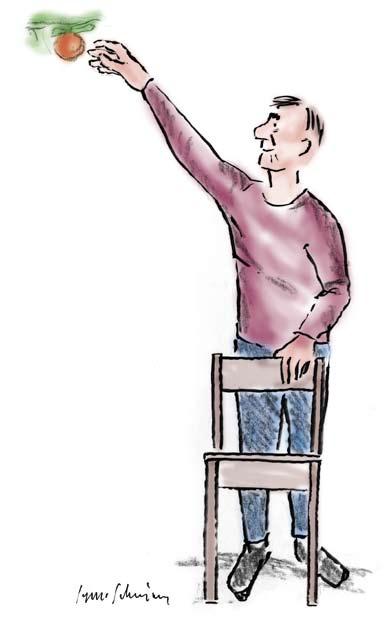 27 PLOCKA ÄPPLEN STÅENDE Veckans rörelse REDSKAP: Stol Börja din motionsstund med att gå raskt på stället stående eller sittande. Pendla med armarna. Stå axelbrett bakom en stol.