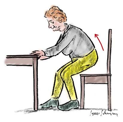 31 ÖVA DIN SNABBHET Veckans rörelse REDSKAP: Stol, därtill bord (i den lättare varianten) Sitt på en stol med god hållning och ena foten ett steg framför den andra.