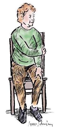 4 VAD FINNS Veckans rörelse BAKOM AXELN? REDSKAP: Stol Börja din motionsstund med att gå raskt på stället stående Sitt på en stol med fötterna i golvet och händerna på låren.