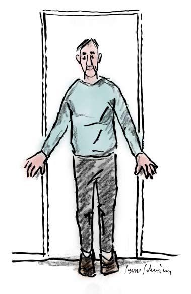41 KNUFFA DÖRRKARMEN Veckans rörelse Stå framför en dörröppning med armarna snett neråt och händerna på dörrkarmen. Tryck händerna mot karmen som om du försökte knuffa den längre bort.