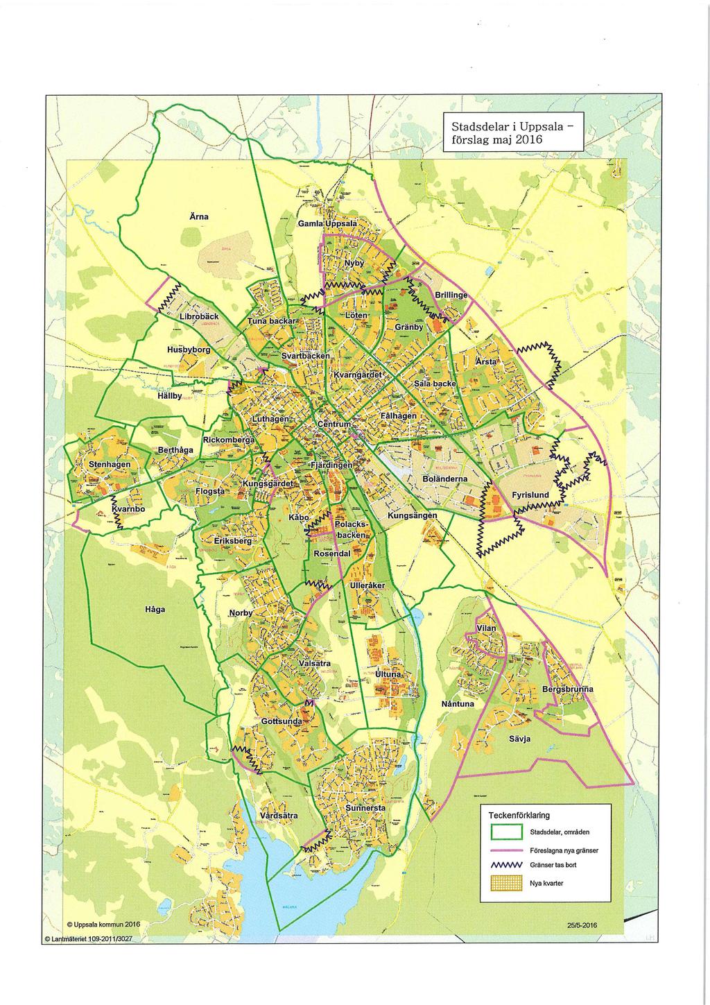 Stadsdelar i Uppsala förslag maj 2016 KvatInho Teckenförklaring Stadsdelar, områden Föreslagna