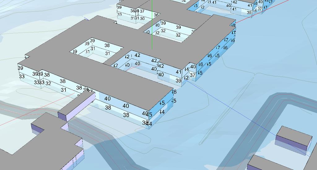 3 RESULTAT Beräkningar för ekvivalenta och maximala ljudnivåer avser höjden 2 meter relativt mark med en täthet mellan beräkningspunkterna om 3 x 3 meter.