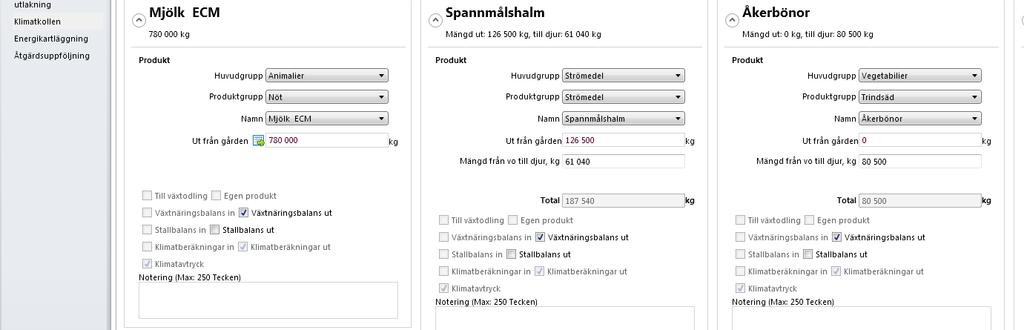 Produkter ut hur ska korten fyllas i (I)? Mängd: Ut från gården avser mängden som avyttrats. Mängd från vo till djur avser mängden som går från egen växtodling till djuren/in i stallet.