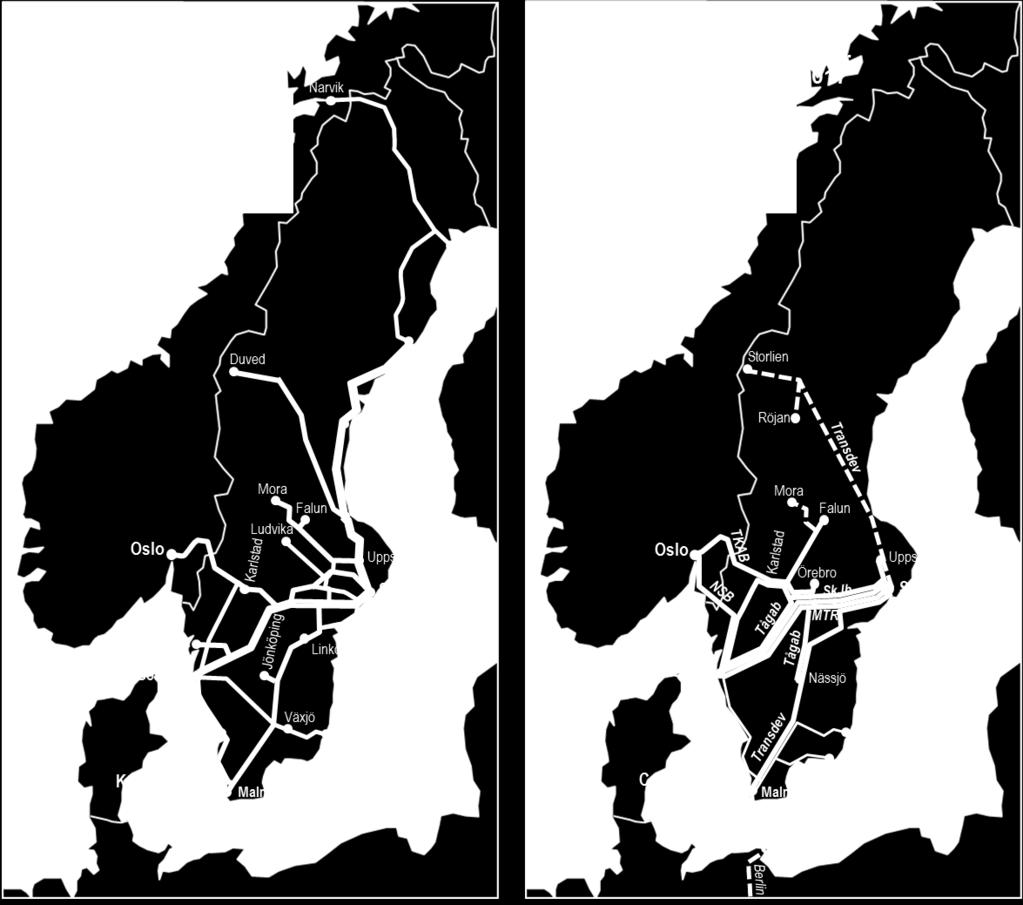 23 Figure 3: SJ s long-distance services (left) and the new operators interregional train traffic that has been
