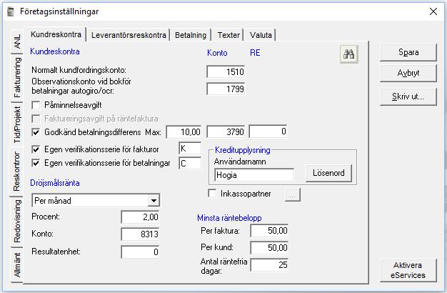 egen verifikationsserie för fakturor och betalningar,