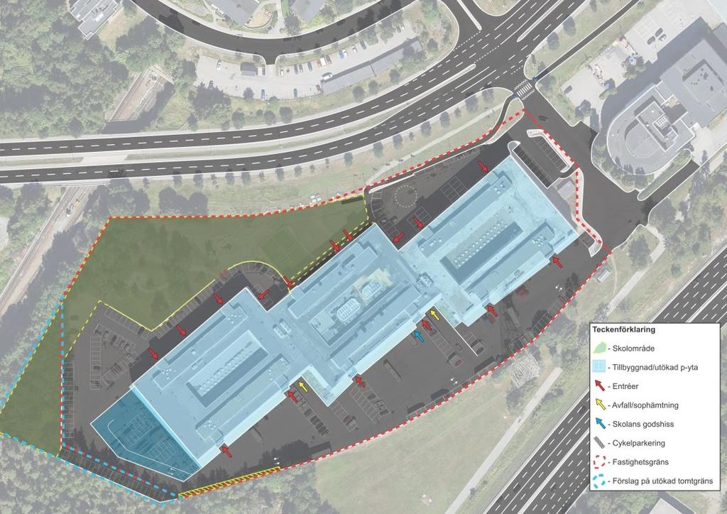 Sida 5 (9) Illustration. Två exempel på utformning av skolgården. En passage närmast fasaden underlättar för personer som besöker verksamheterna väster om skolan till fots eller med cykel.