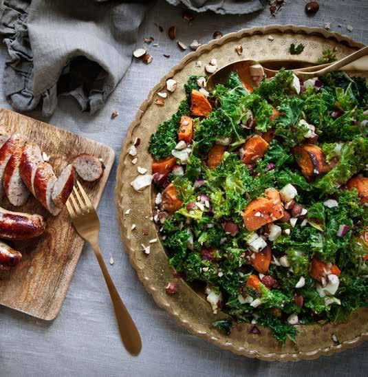 råkostsallad Rostad sötpotatis med grönkål, getost