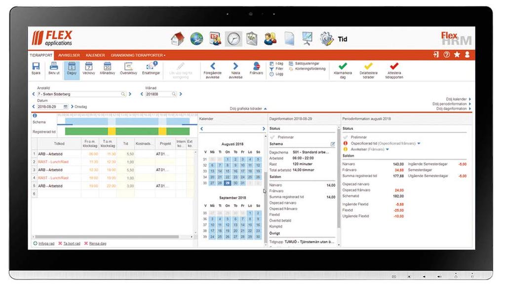 Flex HRM Time förenklar och rationaliserar arbetet med företagets tidrapportering.