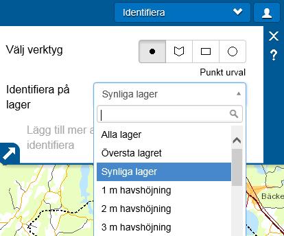 Identifiera alla lager som berör en fastighet Identifieraknappen har fler funktioner om man är intresserad av vilka skikt som kan beröra en fastighet. Det kan ex.