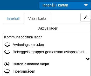 Visa i karta Fliken Visa i karta visar vilka lager som är på- eller avslagna, med möjlighet att justera detta På Av Det finns