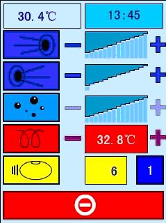 Smart Touch Pos 1. Pos 15. Pos 2. Pos 14 Pos 3. Pos 13. Pos 4. Pos 5. Pos 6. Pos 7. Pos 12. Pos 11. Pos 10. Pos 8. Pos 9. Bilden visar Smart Touch för fullt utrustat massagekar. Pos.1 Temperaturindikering.