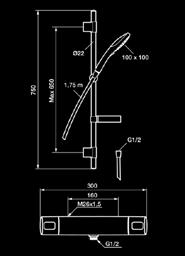 utsprång från vägg: 69 mm 8377320 FMM DUSCHSYSTEM SILJAN 160CC M