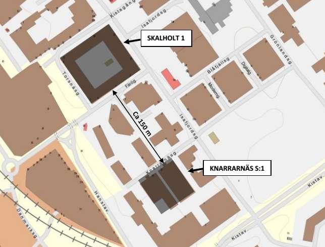 Situationsplan över Knarrarnäs s:1 i förhållande till Skalholt 1. 4.