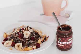 & vegansk Chokladkräm Nougat & Mörk choklad Perfekt till pannkakor, crepes, glass och bär. Amandin/da Carla Chokladkräm mörk choklad Vikt/gram 200 g Art.