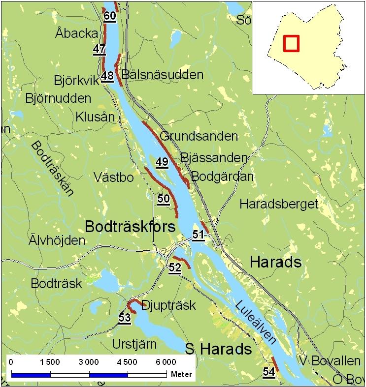 Harads Bodträskfors Harads ligger ca 5 mil norr om Boden, uppströms Luleälven. Den kuperade terrängen mot älven präglar omgivningen och bebyggelsen.