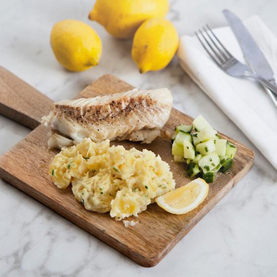 Kommande meny vecka 30 Recept 1: Stekt torsk med gurksallad och potatisstomp