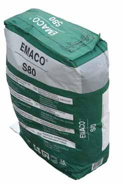 EMACO S80 Tixotropiskt reparationsbruk för maskinell och handapplicering Emaco S80 är att färdigblandat cementbaserat och polymermodifierat reparationsbruk som blandas med vatten på arbetsplatsen.