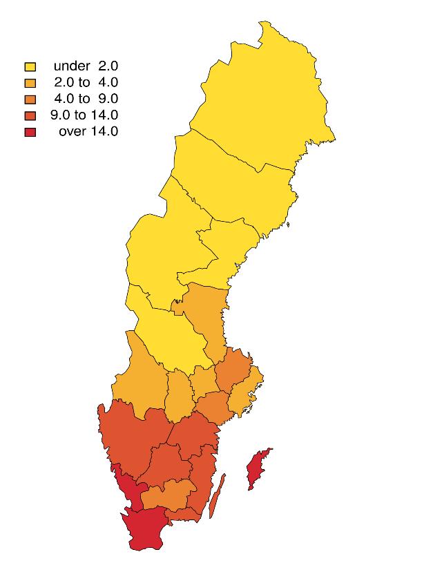 INLEDNING 2 Jordbruk och djurhållning i Sverige Under 2017 utgjordes drygt 7 % av Sveriges landareal av jordbruksmark (inkl. åkermark, betesmark och slåtteräng).