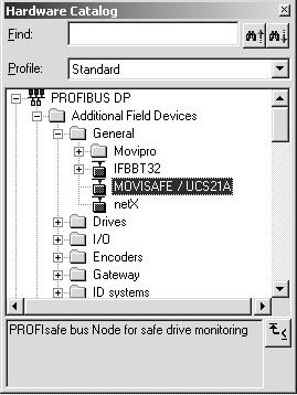 6 Idrifttagning av PROFIBUS-DP Projektering i PROFIBUS DP med STEP7 6.3 Projektering i PROFIBUS DP med STEP7 MOVISAFE 100A UCS21A konfigureras på vanligt sätt med STEP7 HW Config.