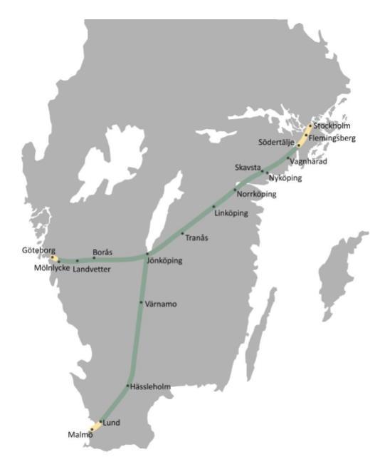 Figur 1. Sverigeförhandlingens förslag till höghastighetsbana (Andersson U, 2017) 3.2.2 Iran Mellan huvudstaden Teheran och Esfahan kommer det att byggas höghastighetsbana.