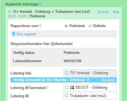 30 Användarguide När du får återkoppling från Sjöfartsverkets lotsbeställning kommer du få ett brev i fliken för Lots/förhalning.