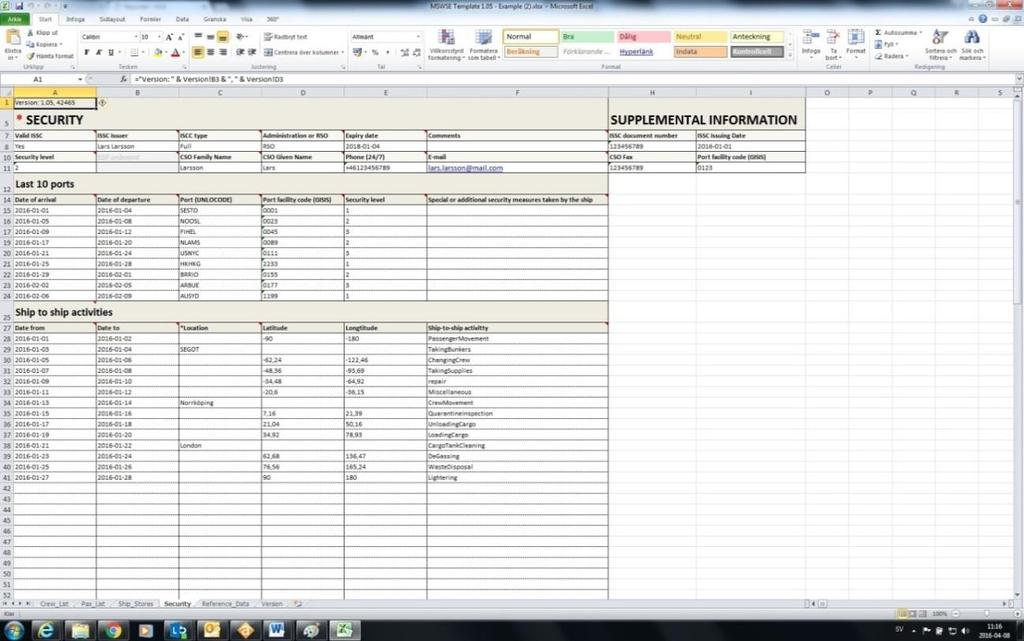 48 Användarguide Excel-filen ser ut enligt ovan. Du kan ladda ner en tom mall samt en mall ifylld med exempeldata för att se vilket format som krävs.