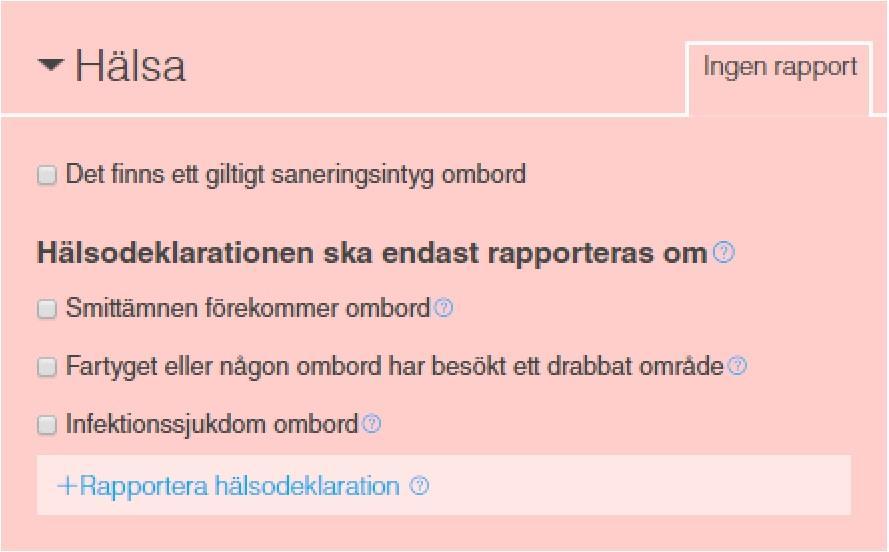 52 Användarguide Saneringsintyg och hälsodeklaration Under fliken för Hälsa ska