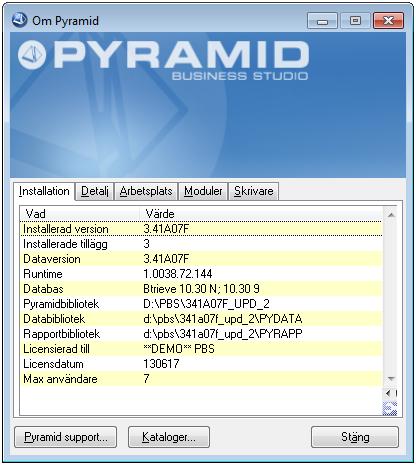 Installation av uppdatering/tillägg Installationshandbok, Pyramid Business Studio 3.42A Via PBS Administration görs installation av uppdatering/tillägg inklusive hjälpfilspaket.