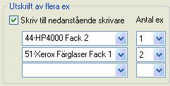 I nedanstående exempel läggs två nya skrivare upp för ändamålet, skrivare nummer 44 som går mot fack 2 och nummer 45 som går mot fack 3. Befintliga skrivare kan också användas. 1.