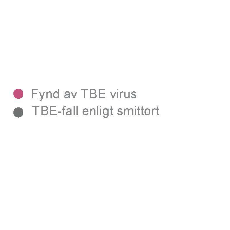 Figur 23. TBE-fall enligt smittort 2016 och fynd av TBE-virus från fästingar 1996 2016.
