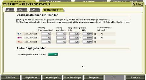 För att eliminera risken för övertolkning av MVsensorsignalen, ändra inställningen för Respirationrelated Trends till OFF. 2.