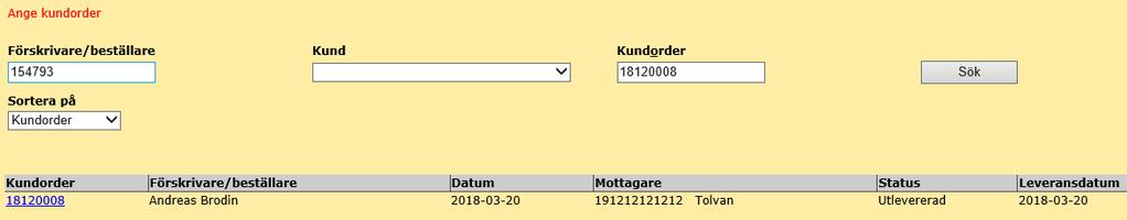 De siffror som är inringade med blått på bilderna ovan är det som i Sesam kallas för individnummer. Du kan söka på kundordernummer i WebSesam genom att 1.