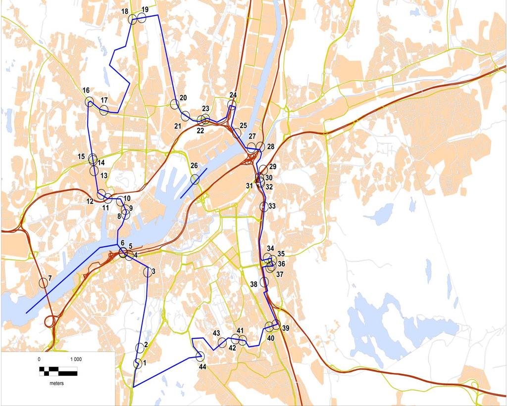 Betalstationernas placering. Kan revideras. Antal betalstationer 43 Omkrets 23 km Vardagar 06.00 18.