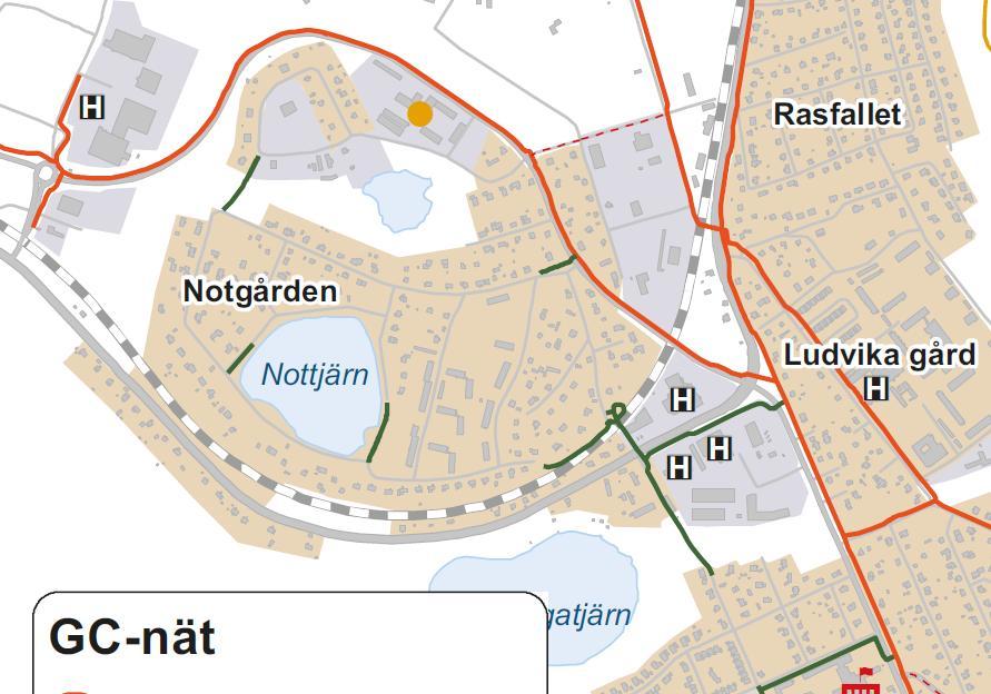 Väg 50, Grängesbergsvägen Lorensbergaskola Figur 4 Utdrag ur karta från Ludvika kommuns cykelplan över befintlig infrastruktur för gång- och cykeltrafik Lyviksberget.